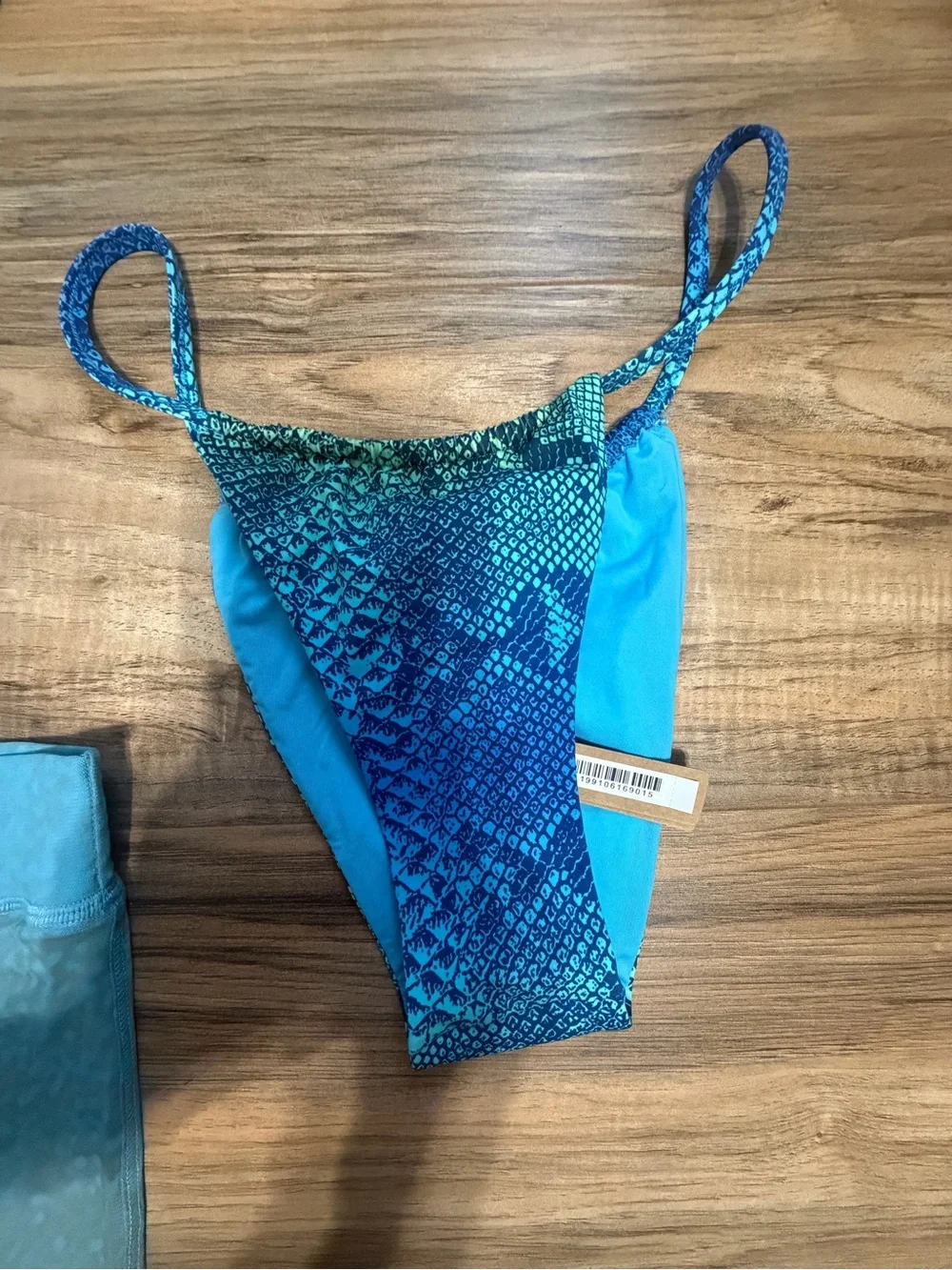 SKIMS Blue Ombre Mesh Sarong with Aqua Patterned Bikini Set .. selling as a set
